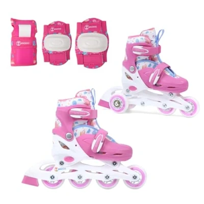 Immagine di Madivo Cottoncandy, set 2 in 1, pattini linea/triskates regolabili, ABEC 5 con protezione linea convertibili a rotelle bianco/rosa taglie: 26 29, 30 33, 34 37