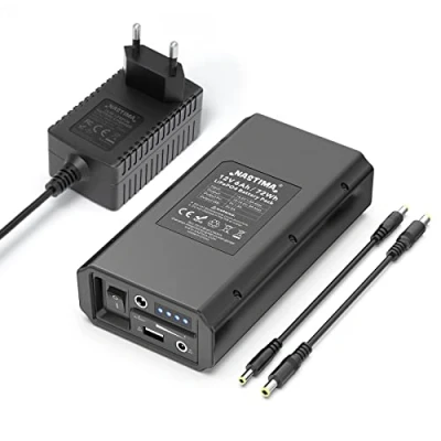 Immagine di NASTIMA Batteria 12V 6000mAh LiFePO4 Power Bank con Doppia Uscita 9V DC e 5V USB per Luci a Striscia LED, Nastro, Telecamere Circuito Chiuso, Binocoli, ecc, Caricatore