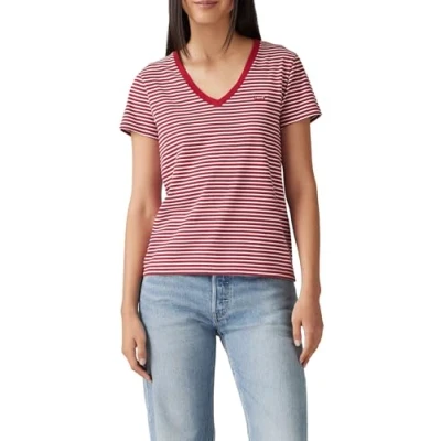 Immagine di Levi&#039;s THE Perfect TEE Vneck Tshirt basic, Donna, Taglia: XS, Indigo stripe scarlet smile