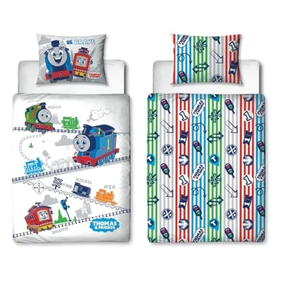 Immagine di Character World Thomas &amp; Friends Set copripiumino per lettino bambini, reversibile, double face, con federa coordinata, in policotone, scritta the Tank Engine