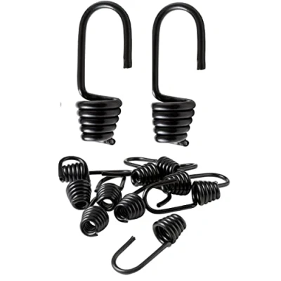 Immagine di IPEA Ganci in Acciaio Plastificato da 8 mm per Corde Elastiche 10 Unità &quot; Made Italy Gancio a Spirale Metallo Multiuso Auto, Moto, Campeggio, Barca, Outdoor Colore Nero