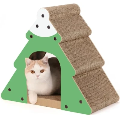 Immagine di FUKUMARU Tappetino Tiragraffi di Cartone per Gatti.Tiragraffi a Forma Albero Natale.Più Spazio Graffiare.Fai un Regalo Natale al Tuo Gatto,
