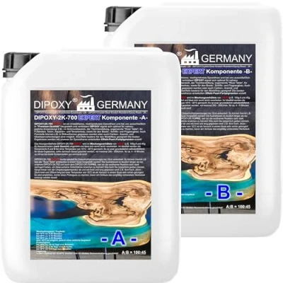 Immagine di DIPOXY2K700EXPERT resina epossidica 2K fino a 15 cm con indurente EP plastificatrice di qualità professionale, trasparente e inodore, UV, per legno, tavolo, fondo acquario,