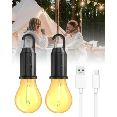 Immagine di Lampada Campeggio Ricaricabile, Luce a LED, Lanterna da Campeggio, 3 modalità di Luminosità Regolabile Portatile per Tenda, Emergenza, 2 pezzi