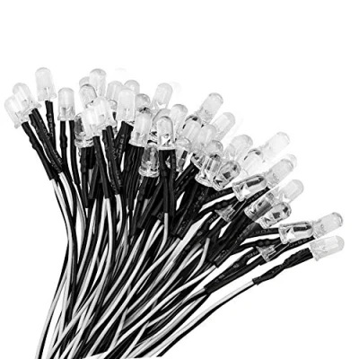 Immagine di YIXISI 50 Pezzi 5mm Diodo ad Emissione Luminosa LED, Precablata 12V 20cm, per Trasformazione e Illuminazione di Circuiti Automobilistici, Modellazione Prototipi, Bianco Freddo