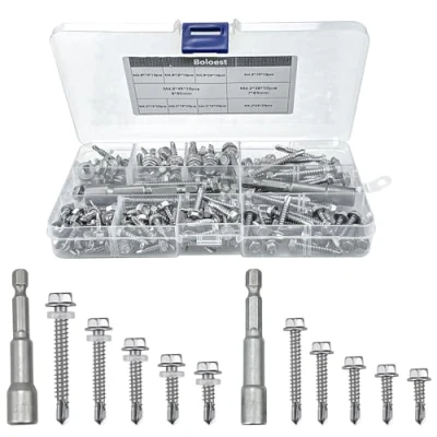 Immagine di 147pcs M4.2 M4.8 Acciaio Inox Autofilettato Coda Esagonale Autoforatura Viti con Dado Setter, Rondelle