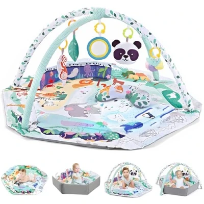 Immagine di TFDER 8 in 1 Palestrina Neonato Multifunzione, tappeto gioco e vasca palline con lati, Giocattoli Staccabili,Stimola Sviluppo del Tante Attività, Antiscivolo più Spesso, 0+ Mesi,Verde