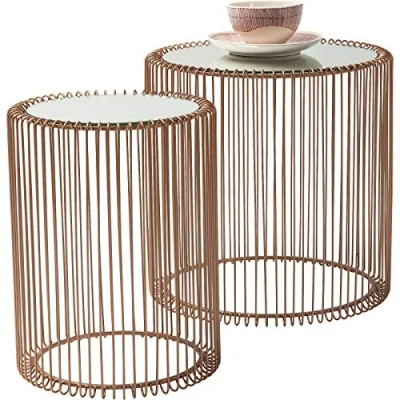 Immagine di Kare Design tavolino d&#039;appoggio Wire Brass, rame, vetro,set da 2 pz, dimensioni grande 39x45x44cm piccolo 27x42x33cm,