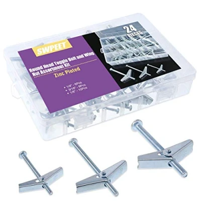 Immagine di Swpeet Kit assortito di 24 ancore a scatto e dadi ad alette per ancoraggio da parete, oggetti pesanti su cartongesso, 0,31 cm, 0,47 0,6 cm