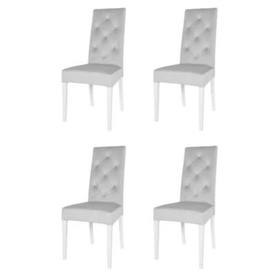 Immagine di t m c s Tommychairs Set 4 sedie Chantal per cucina e sala da pranzo, struttura in legno di faggio verniciata bianco, seduta schienale con bottoni, imbottiti rivestiti velluto grigio chiaro