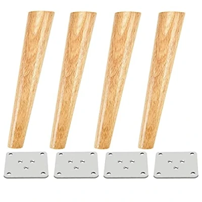 Immagine di Qrity 4 Pezzi 40cm Piedini Mobili in Legno Gambe di Ricambio per Cabinet Divano Letto Tavolo con Piastra Ferro, Pad Antiscivolo e Viti