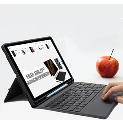 Immagine di ROOFEI Custodia per Galaxy Tab S8 Plus/S7 FE/S7 Plus, con tastiera da 12.4 pollici, layout QWERTZ, illuminazione supporto S Pen Samsung S8+ 2022/S7 FE 2021/S7+ 2020