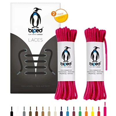 Immagine di biped LACES 2 paia di lacci rotondi in cotone ¿ mm sottili premium per scarpe e stivali pelle resistenti agli strappi lavabili made EU z2900(rosa,45 cm)