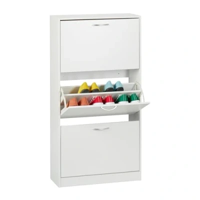 Immagine di Relaxdays Scarpiera Salvaspazio Slim, HLP: 116 x 60 24 cm, per 18 Paia di Scarpe, 3 Scomparti, Mobile Stretto, Bianco, Fibra Legno