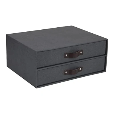 Immagine di Bigso Box of Sweden Mini cassettiera da scrivania per documenti e materiale ufficio Organizer con 2 cassetti Scatola in fibra di legno carta nero