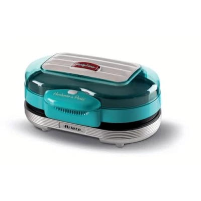 Immagine di Ariete 205 Hamburger Maker Party Time, Macchina per fare hamburger, 1200 W, Doppie piastre antiaderenti, 2 scomparti, Facile da pulire, Celeste