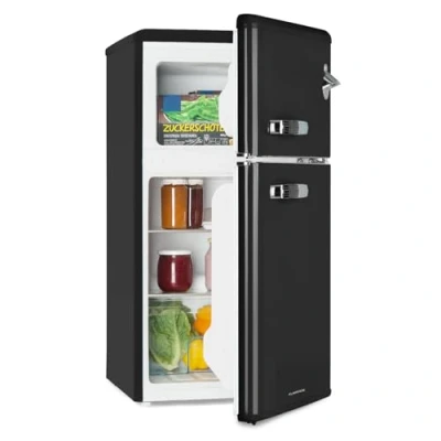 Immagine di KLARSTEIN Irene Frigo con Freezer, Frigorifero Rétro, Congelatore da 25 L, Silenzioso: 40 dB, 2 Ripiani nel 61 Vani sullo Sportello, per Piccole Famiglie e Single