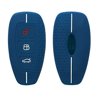 Immagine di kwmobile Custodia Coprichiave Compatibile con Ford 3 tasti Keyless Go Cover Copri Telecomando Chiave Auto Chiavi Macchina blu scuro/bianco