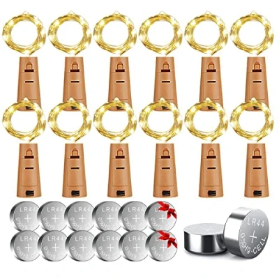 Immagine di 12 Luci per Bottiglie x 2m 20 LED con Batterie di Ricambio, Stringhe Decorative Natale e Feste (Bianco Caldo)
