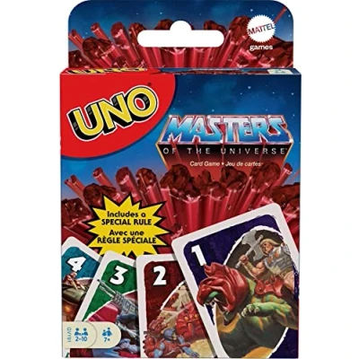 Immagine di Mattel Games UNO Masters of the Universe Gioco di Carte a Tema He Man MOTU 112 Carte, Potere Greyskull per Serate in Famiglia Regalo Bambini 7+ Anni