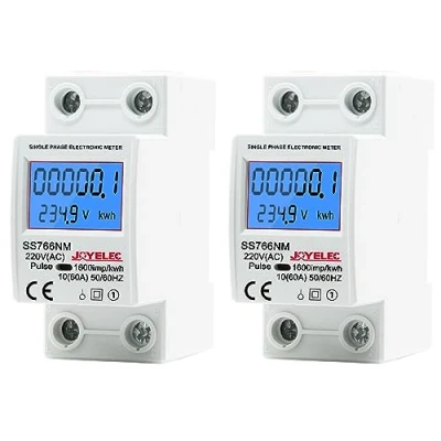 Immagine di JOYELEC 2 PZ Contatore Energia Elettrica，Misuratore consumo Elettrico，Contatore di corrente con Guida DIN Schermo LCD,230V 10 (60) A Display energetico, potenza, tensione e
