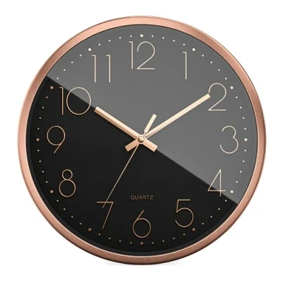 Immagine di Mebus Orologio da parete al quarzo, senza ticchettio, rumore, telaio in alluminio, quadrante arabo, cifre 3D, lancette colore: rosa + nero, 30 cm