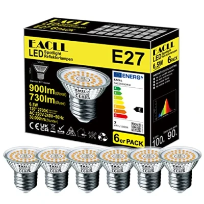 Immagine di EACLL Lampadine LED E27 6.5W Equivalente a A15 Alogena 100W, Pacco da 6, 730lm 2700K Bianco Caldo, Faretti AC 230V senza Sfarfallio, Angolo Fascio 120 Spot, Non Dimmerabile Lampade Riflettore