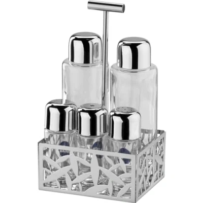 Immagine di Alessi MSA16 CACTUS! Servizio per olio, aceto, sale, pepe e spezie in acciaio inossidabile 18/10 lucido vetro.