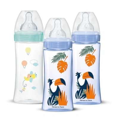 Immagine di DODIE Set di 3 biberon da 330 ml, per bambini, con tettarella rotonda, anti colica