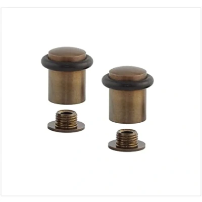 Immagine di EVI Herrajes Pack con 2 Fermaporte 20 x 29,5 mm Base filettata Gomma Nera di Silicone Naturale Ottone Finitura Rustica Compresi utensile, vite + tassello fissaggio Mod. I 108