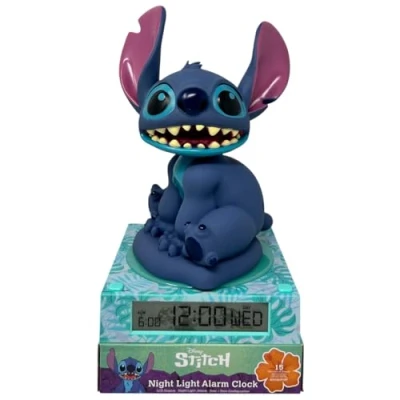 Immagine di Lampada 3D con sveglia Stitch Disney luce notturna a led da comodino personaggio tridimensionale digitale integrata