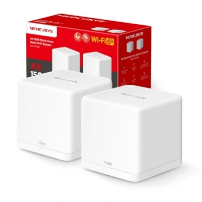 Immagine di Mercusys TP Link Halo H1500X(2 pack) Router Mesh WiFi 6 AX1500Mbps, 2 Porte Ethernet Gigabit, Controllo Parental, e Ripetitore, Pezzi con Copertura Fino a 350 ㎡