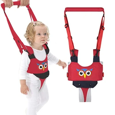 Immagine di IULONEE Baby Walking Helper Maniglia Regolabile Toddler Assistant Bambino Alzarsi e camminare Imparare neonato Cintura da passeggio Redini Imbracatura di sicurezza per bambini (Rosso)