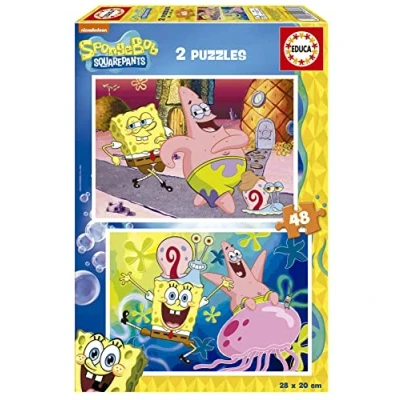 Immagine di Educa Puzzle Bob Euponja, Set Di 2 Enigmi Con 48 Pezzi Ciascuno Composto Da Grandi Dimensioni, Ottimamente Rifiniti Per Rendere La Sua Manipolazione Semplice E Sicura (19388)