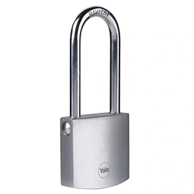 Immagine di Yale Lucchetto in ottone di alta sicurezza con finitura cromata Y120B/50/163/1 corpo 50mm, arco lungo acciaio indurito al Boro, 3 chiavi