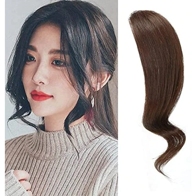 Immagine di Dsoar 2 Pezzi Frangia Clip In Frangetta Laterale Capelli Veri Naturali Ondulata Estensioni dei Riccia(colore marrone scuro)