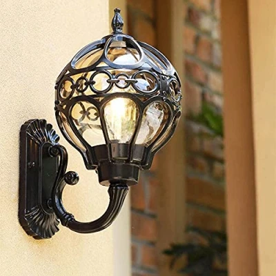Immagine di Applique da parete Paris Lanterna elegante d&#039;oro nera vintage stile rustico E27 impermeabile IP44 perfetta per esterni: cortile, balcone e giardino terrazzo. (34cm, nero)