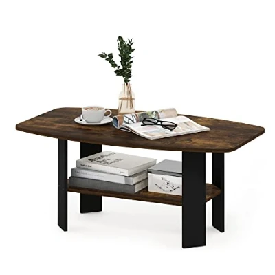 Immagine di Furinno Design Semplice Tavolino da caffè, Legno ingegnerizzato, Pino Ambrato/Nero, Taglia Unica