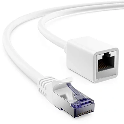 Immagine di deleyCON 7,5m Prolunga Cavo Patch CAT7 per Ethernet LAN di Rete Grezzo CAT 7 con RJ45 Spina su Presa Corrente S/FTP Copper PiMF 600MHz Bianco