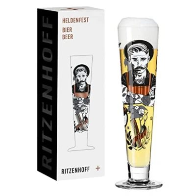 Immagine di RITZENHOFF 1011009 Bicchiere da birra 330 ml, serie Heldenfest, motivo n. 9 Barber rotondo e multicolore Made in Germany