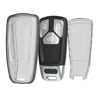 Immagine di kwmobile Custodia Chiave Auto Compatibile con Audi 3 tasti Smart Key (solo Keyless Go) Cover Guscio Telecomando Macchina TPU Morbido Case Trasparente nero/trasparente
