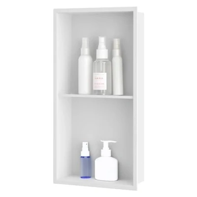 Immagine di sunrik Nicchia Doccia Incasso,Nicchia da parete in acciaio inox,Ripiano Mensole Bagno，Nicchie Bagno Doppio Strato 60x30x10cm,Bianco