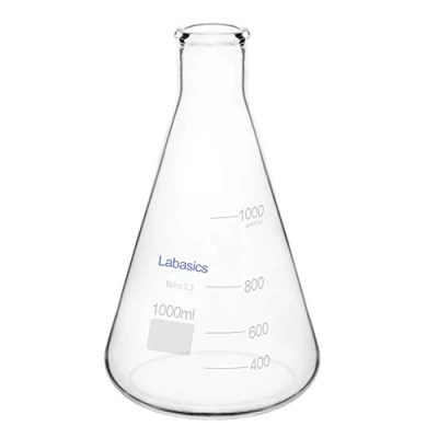 Immagine di Labasics Matraccio Erlenmeyer a Bocca Stretta, da Laboratorio Flask in Vetro Borosilicato con Bordo Resistente 1L