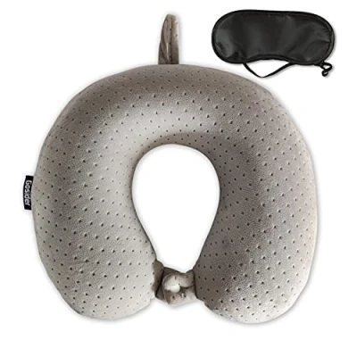 Immagine di cuscino da viaggio in memory foam, comodo a forma di U, supporta collo e testa per alleviare la fatica, cervicale portatile, adatto aerei, treni, auto semoventi