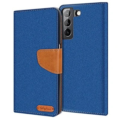 Immagine di Verco Samsung Galaxy S21 FE Custodia per Cellulare, Caso Tessuto 5G Cover Tessilo Portafoglio Case, Blu