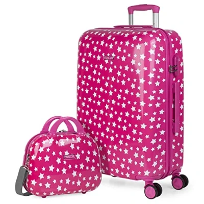 Immagine di ITACA Set Valigia Media e Bagaglio a Mano. Valigie Rigide per Viaggi Aereo Trolley Rigida con Lucchetto, Fucsia