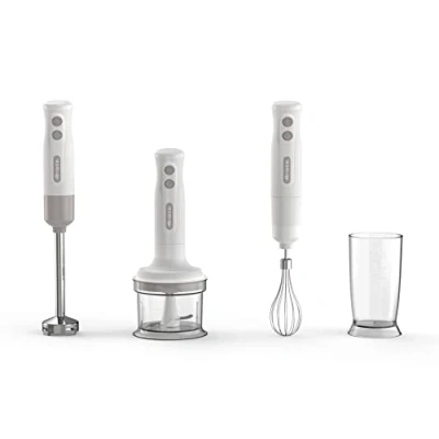 Immagine di Ariete Frullatore a Immersione con Tritatutto Breakfast 606, Immersione, Minipimer 2 Velocità, Lama in Acciaio Inox, Gamba Removibile, Bicchiere Trasparente Graduato, 700W, Bianco