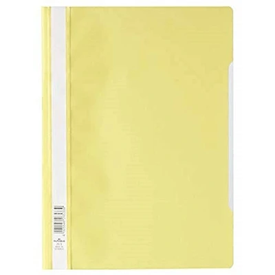 Immagine di Durable 257304 Cartellina ad Aghi Clear View, Formato A4, Fronte Trasparente e Retro Colorato, Etichetta Longitudinale, Giallo, Confezione da 50 Pezzi