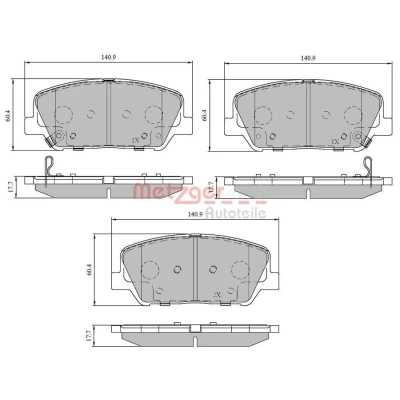 Immagine di METZGER 1170780 Kit pastiglie freno Assale anteriore con segnalatore acustico usura KIA: cee‘d II Hatchback, Sportswagon, Optima / K5