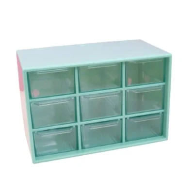 Immagine di Craftelier organizer con 9 cassetti per l&#039;organizzazione di materiali scrapbooking e artigianato Colore turchese trasparente Dimensioni 18 x 9,8 11,8 cm cassetto 5 3 8